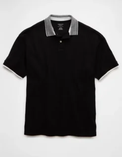AE Boxy Stretch Pique Polo Shirt Black -American Eagle Fashion 1165 4548 001 f
