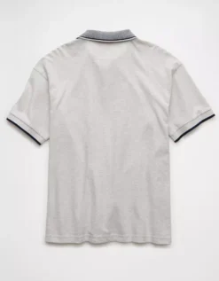 AE Boxy Stretch Pique Polo Shirt Heather Frost -American Eagle Fashion 1165 4548 062 b