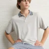 AE Boxy Stretch Pique Polo Shirt Heather Frost