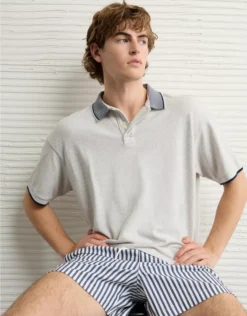 AE Boxy Stretch Pique Polo Shirt Heather Frost