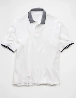 AE Boxy Stretch Pique Polo Shirt White Washed -American Eagle Fashion 1165 4548 112 f