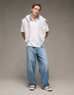 AE Boxy Stretch Pique Polo Shirt White Washed