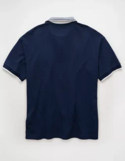 AE Boxy Stretch Pique Polo Shirt Navy -American Eagle Fashion 1165 4548 410 b