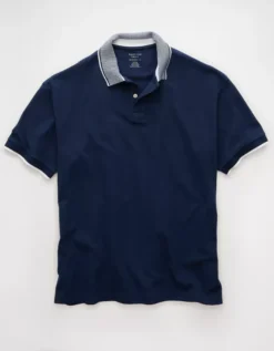AE Boxy Stretch Pique Polo Shirt Navy -American Eagle Fashion 1165 4548 410 f