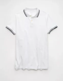 AE Lived-In Stretch Pique Slim Fit Tipped Polo Shirt White -American Eagle Fashion 1165 4613 100 f