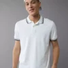 AE Lived-In Stretch Pique Slim Fit Tipped Polo Shirt White
