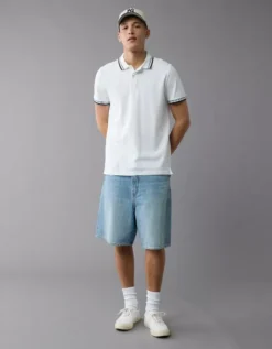 AE Lived-In Stretch Pique Slim Fit Tipped Polo Shirt White -American Eagle Fashion 1165 4613 100 os