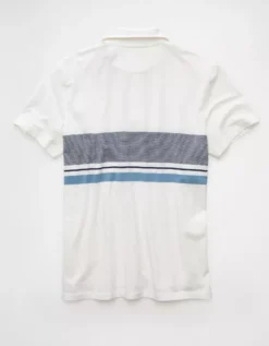 AE 24/7 Club Logo Striped Polo Shirt White -American Eagle Fashion 1165 4630 100 b