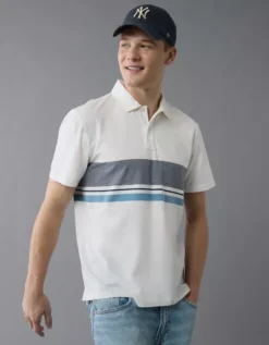 AE 24/7 Club Logo Striped Polo Shirt White -American Eagle Fashion 1165 4630 100 d2