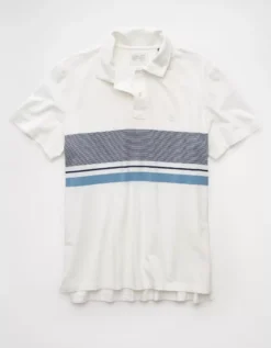 AE 24/7 Club Logo Striped Polo Shirt White -American Eagle Fashion 1165 4630 100 f
