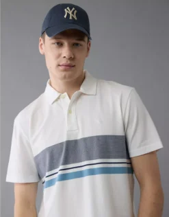 AE 24/7 Club Logo Striped Polo Shirt White