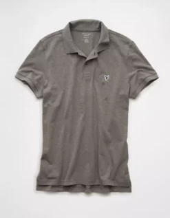 AE Lived-In Slim Fit Pique Polo Shirt Charcoal -American Eagle Fashion 1165 4722 008 f