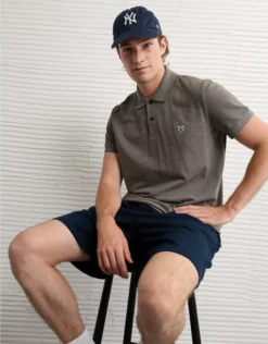 AE Lived-In Slim Fit Pique Polo Shirt Charcoal