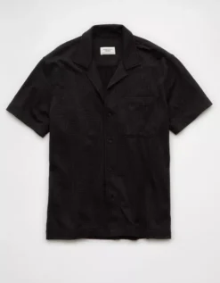 AE Seersucker Button-Up Camp Shirt Black -American Eagle Fashion 1174 4351 001 f