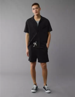 AE Seersucker Button-Up Camp Shirt Black