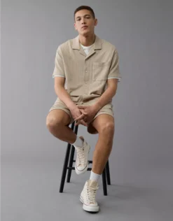 AE Seersucker Button-Up Camp Shirt Khaki