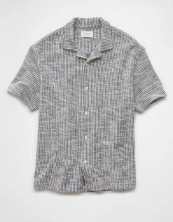 AE Textured Button-Up Camp Shirt Navy -American Eagle Fashion 1174 4483 410 f