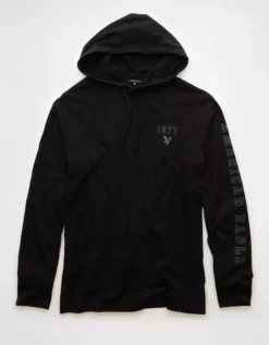 AE Lightweight Icon Logo Graphic Hoodie T-Shirt Bold Black -American Eagle Fashion 1175 4674 064 f