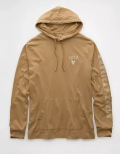 AE Lightweight Icon Logo Graphic Hoodie T-Shirt Khaki -American Eagle Fashion 1175 4674 212 f