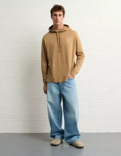 AE Lightweight Icon Logo Graphic Hoodie T-Shirt Khaki -American Eagle Fashion 1175 4674 212 os