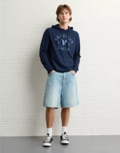 AE Lightweight Icon Logo Graphic Hoodie T-Shirt Rich Navy