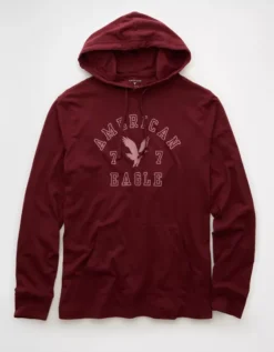 AE Lightweight Icon Logo Graphic Hoodie T-Shirt Wine -American Eagle Fashion 1175 4674 558 f