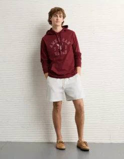 AE Lightweight Icon Logo Graphic Hoodie T-Shirt Wine -American Eagle Fashion 1175 4674 558 os