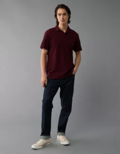 AE Slub Polo Shirt Burgundy -American Eagle Fashion 1176 3220 613 os