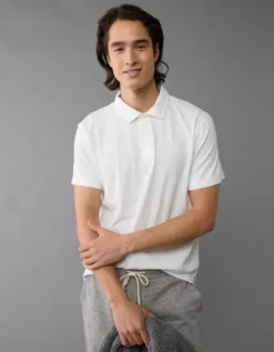AE Slub Polo Shirt White -American Eagle Fashion 1176 3223 100 os