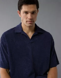 AE Terry Polo Shirt Navy -American Eagle Fashion 1186 2554 410 os