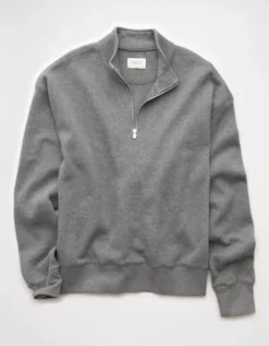 AE Quarter-Zip Sweatshirt Gray Heather -American Eagle Fashion 1186 2701 069 f