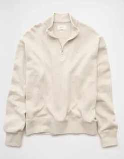 AE Quarter-Zip Sweatshirt Oatmeal Heather -American Eagle Fashion 1186 2701 864 f