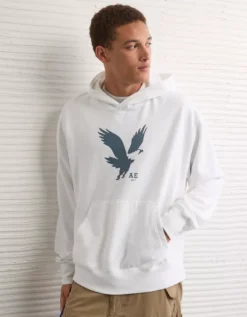 AE Lightweight Graphic Hoodie White -American Eagle Fashion 1192 2651 100 os