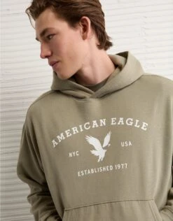 AE Lightweight Graphic Hoodie Camo Green
