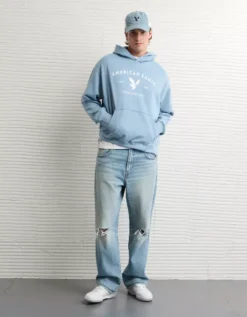 AE Lightweight Graphic Hoodie Light Blue -American Eagle Fashion 1192 2651 401 os