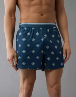 AEO Men's Patchwork Design Ultra Soft Pocket Boxer Short Navy