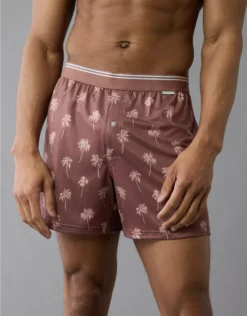 AEO Men's Palm Trees Ultra Soft Pocket Boxer Short Brick Road