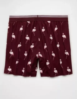 AEO Men's Flamingos Ultra Soft Pocket Boxer Short Wine -American Eagle Fashion 1237 0201 558 b