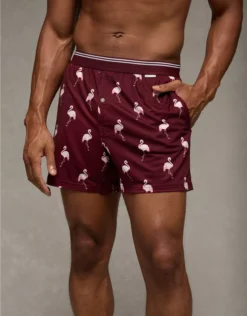 AEO Men's Flamingos Ultra Soft Pocket Boxer Short Wine