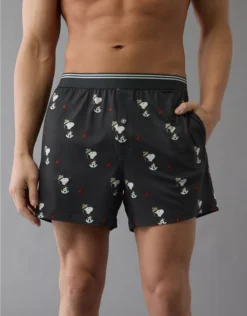 AEO Men's Snoopy Camp Ultra Soft Pocket Boxer Short Charcoal