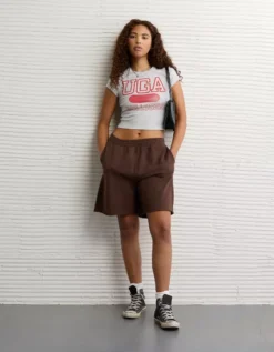 AE Georgia Bulldogs Graphic Cropped Baby Tee Light Faded Gray -American Eagle Fashion 1301 1226 007 os