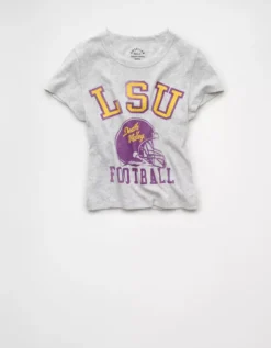 AE LSU Tigers Graphic Cropped Baby Tee Medium Heather Gray -American Eagle Fashion 1301 1226 012 f