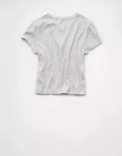 AE Wisconsin Badgers Graphic Cropped Baby Tee Gray Heather -American Eagle Fashion 1301 1226 069 b