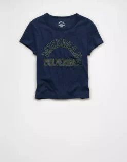 AE Michigan Wolverines Graphic Cropped Baby Tee Onyx Black -American Eagle Fashion 1301 1227 016 f