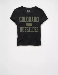 AE Colorado Buffaloes Graphic Cropped Baby Tee Washed Black -American Eagle Fashion 1301 1227 167 f