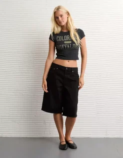 AE Colorado Buffaloes Graphic Cropped Baby Tee Washed Black -American Eagle Fashion 1301 1227 167 os