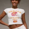 AE USC Trojans Graphic Cropped Baby Tee Cool White