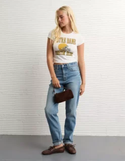 AE Notre Dame Fighting Irish Graphic Cropped Baby Tee Natural White -American Eagle Fashion 1301 1232 140 os