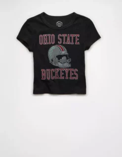 AE Ohio State Buckeyes Graphic Cropped Baby Tee Faded Black -American Eagle Fashion 1301 1237 094 f