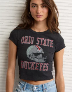 AE Ohio State Buckeyes Graphic Cropped Baby Tee Faded Black